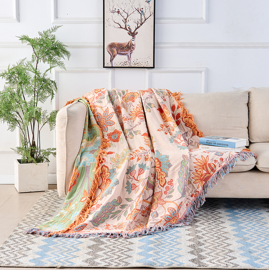 Florava - Boho Botanical Fringe Throw Blanket