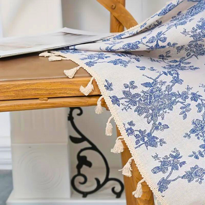 Bola Curtain Panel | Linen Floral Draperies with Beige Tassels 1