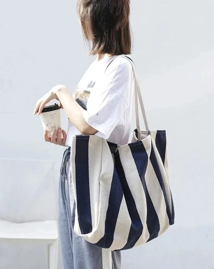 Canoe Tote Bag | Durable Canvas, Stylish Striped Design 1