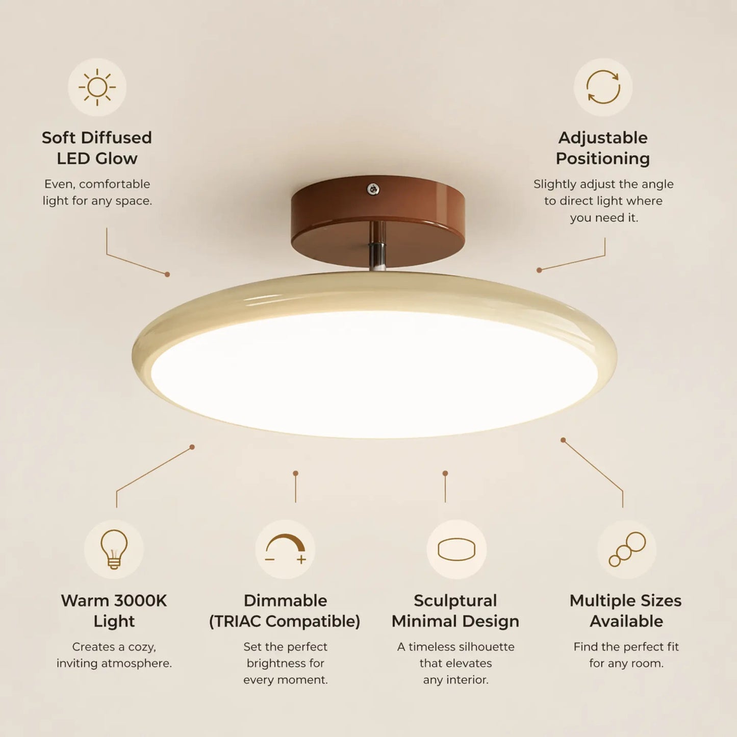 Dara Adjustable Ceiling Light Fixture | Minimalist LED Design, Soft Beige or Green 4