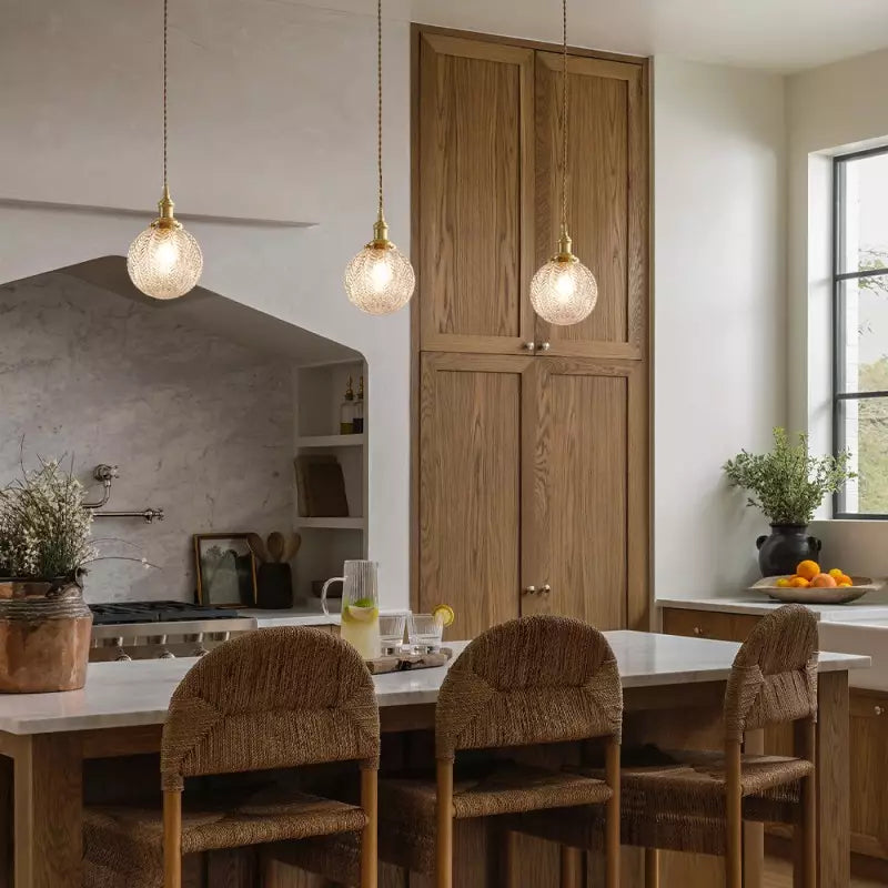 Elowyn Feather-Texture | Glass Pendant Light Fixture 2
