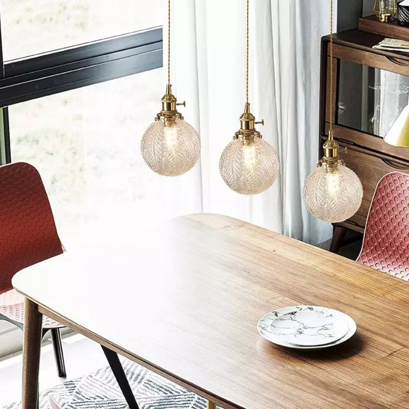 Elowyn Feather-Texture | Glass Pendant Light Fixture 8