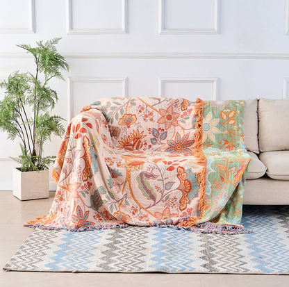 Florava - Boho Botanical Fringe Throw Blanket