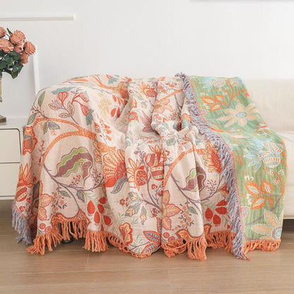 Florava - Boho Botanical Fringe Throw Blanket