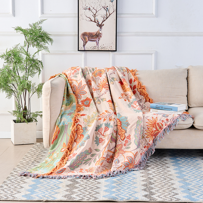 Florava - Boho Botanical Fringe Throw Blanket
