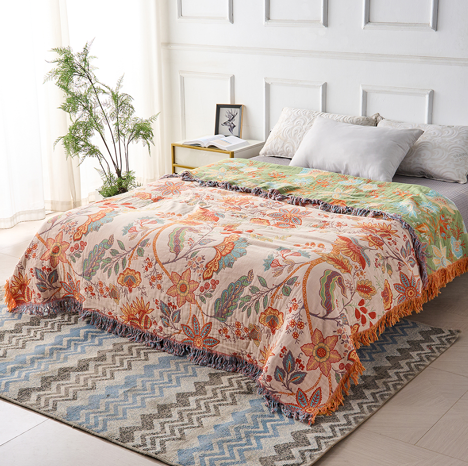 Florava - Boho Botanical Fringe Throw Blanket