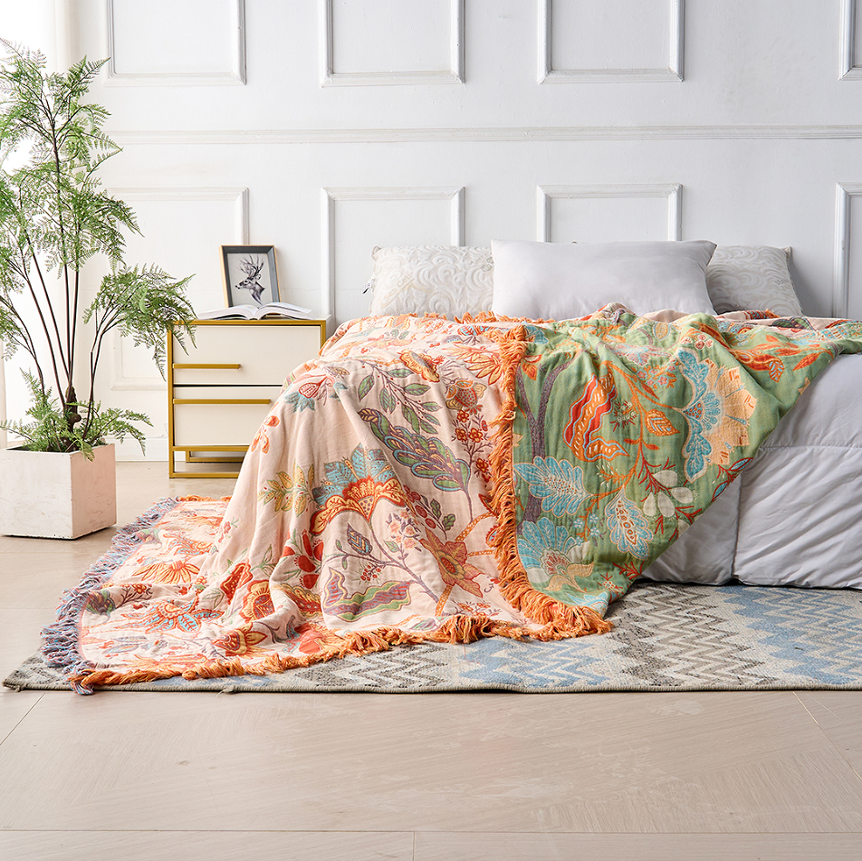 Florava - Boho Botanical Fringe Throw Blanket