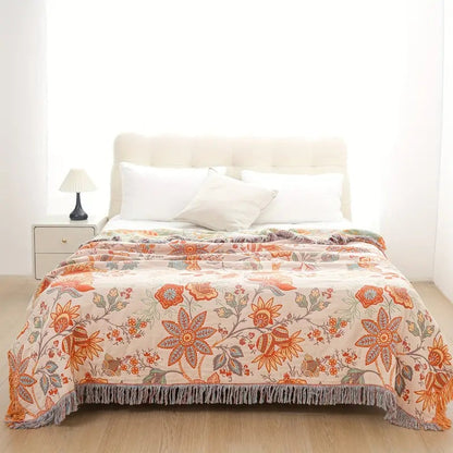Florava - Boho Botanical Fringe Throw Blanket