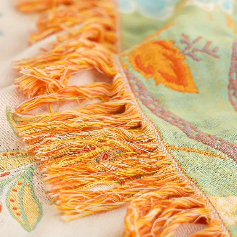 Florava - Boho Botanical Fringe Throw Blanket