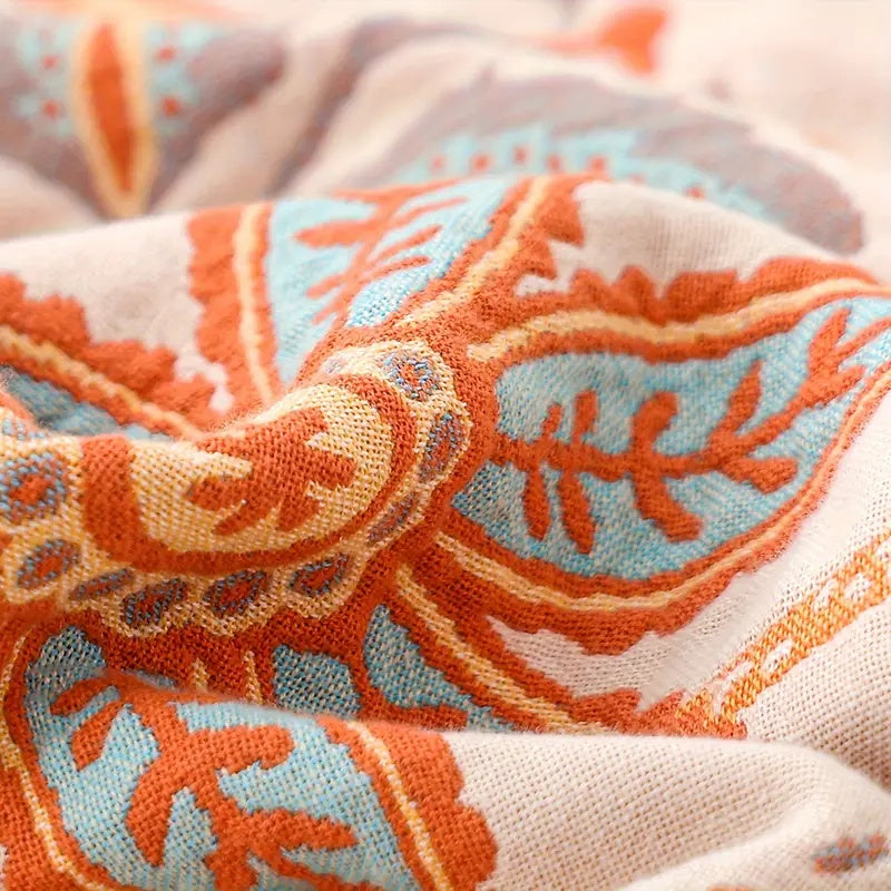 Florava - Boho Botanical Fringe Throw Blanket
