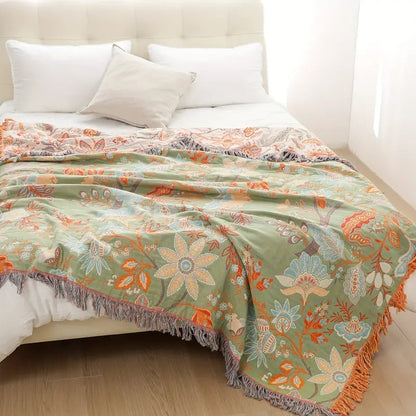 Florava - Boho Botanical Fringe Throw Blanket
