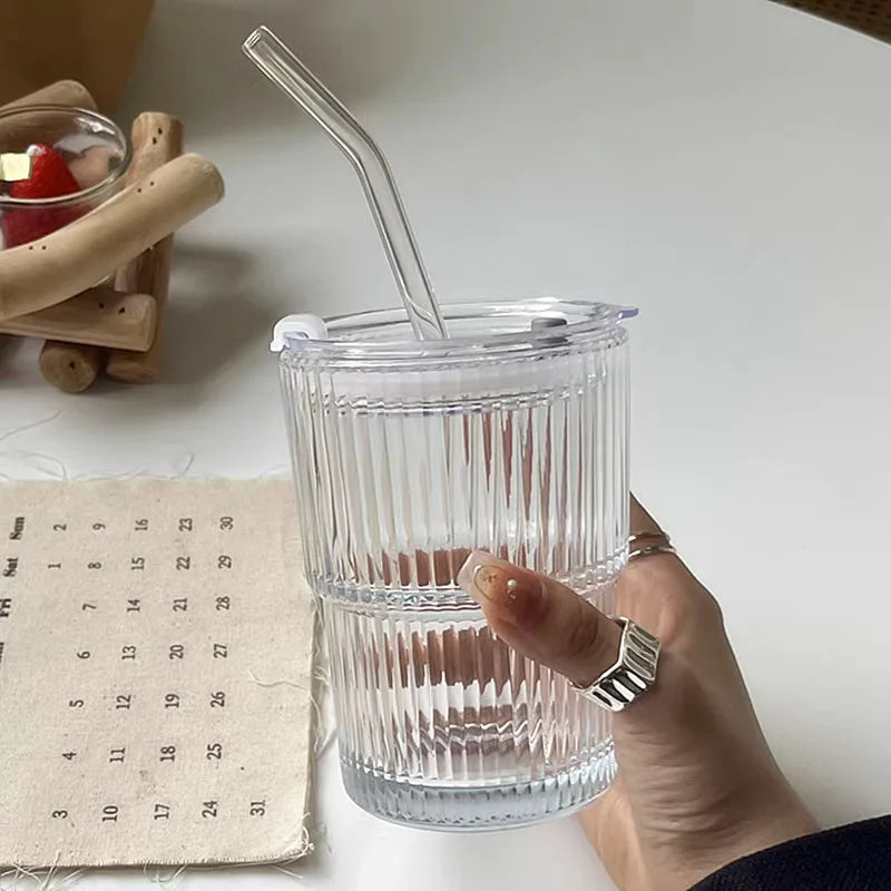 Flutid - Ribbed Reusable Tumbler With Straw