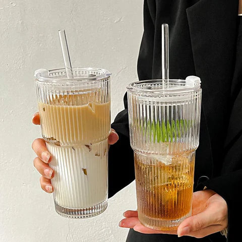 Flutid - Ribbed Reusable Tumbler With Straw