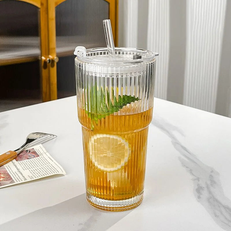 Flutid - Ribbed Reusable Tumbler With Straw