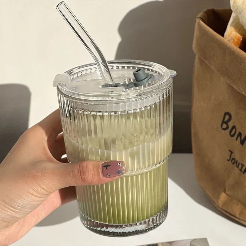 Flutid - Ribbed Reusable Tumbler With Straw