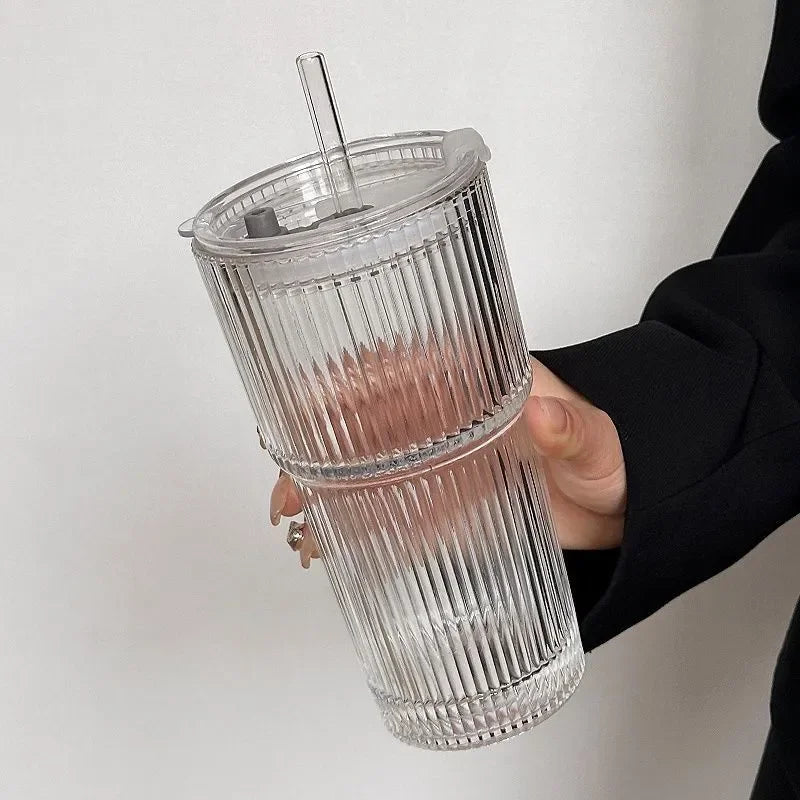 Flutid - Ribbed Reusable Tumbler With Straw
