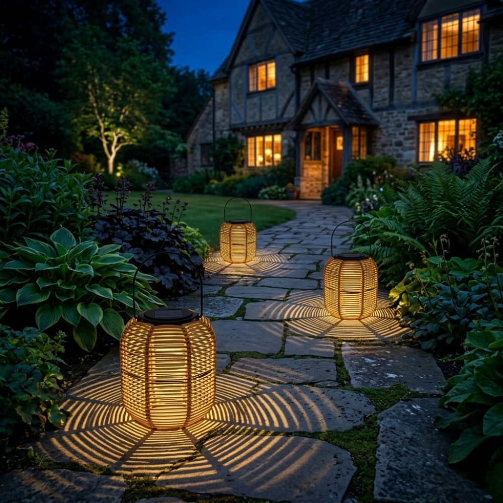 Glimmer Outdoor Lantern | Solar-Powered, Handwoven Rattan 0