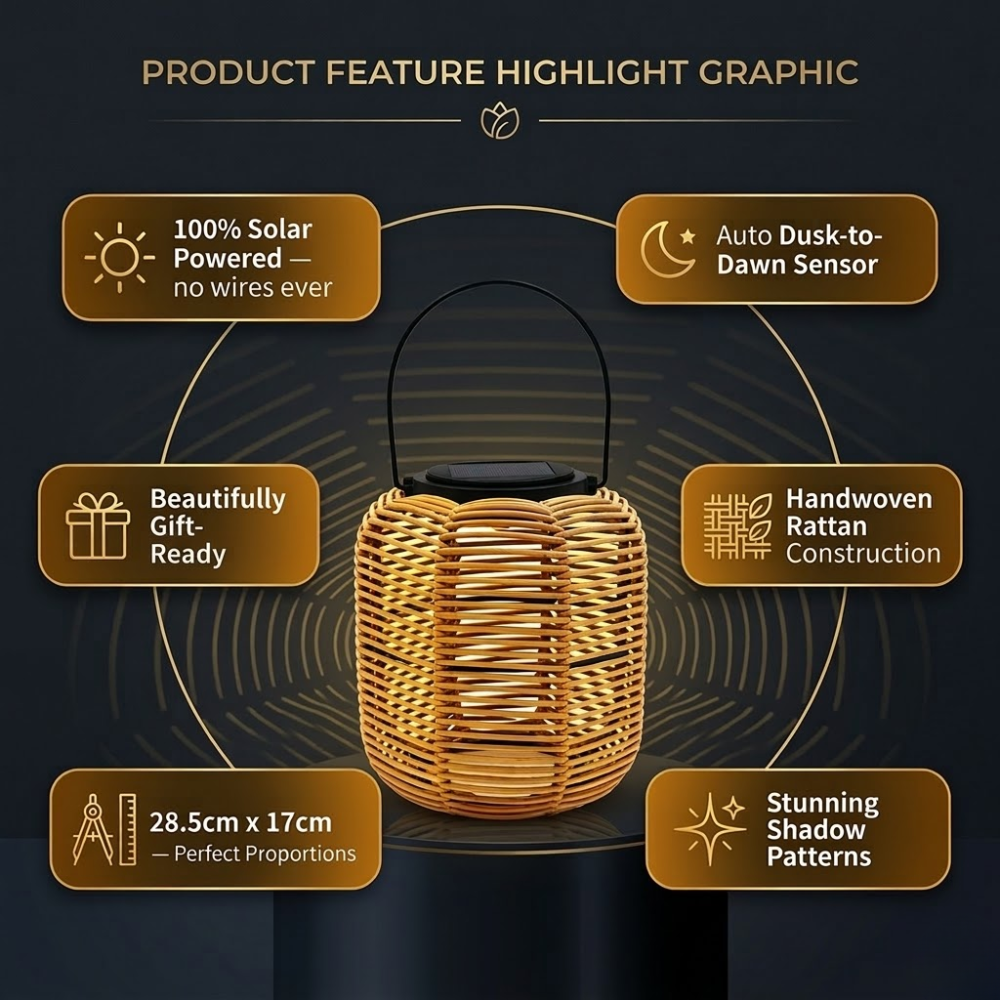 Glimmer Outdoor Lantern | Solar-Powered, Handwoven Rattan 1