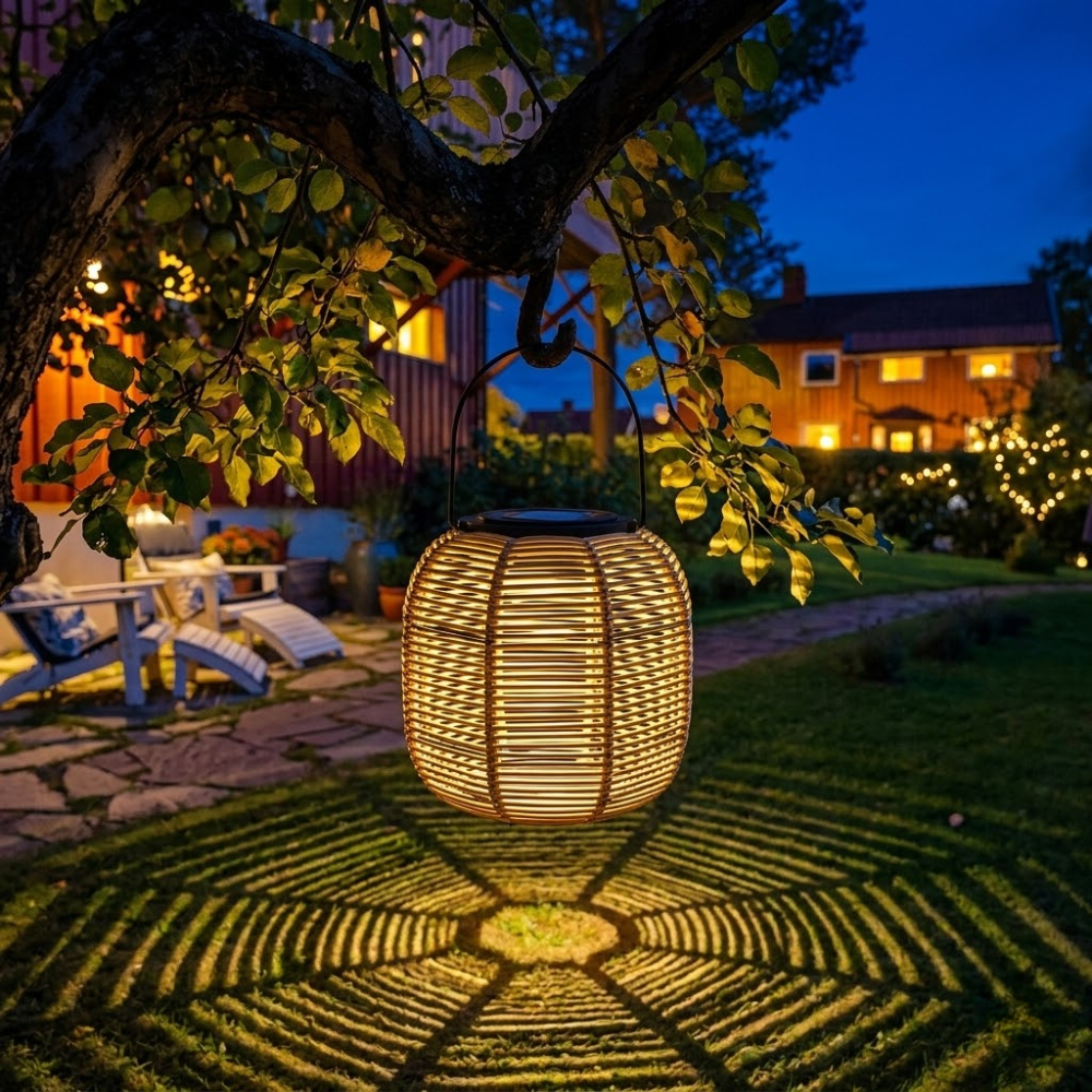 Glimmer Outdoor Lantern | Solar-Powered, Handwoven Rattan 2