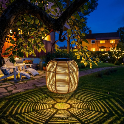 Glimmer Outdoor Lantern | Solar-Powered, Handwoven Rattan 2