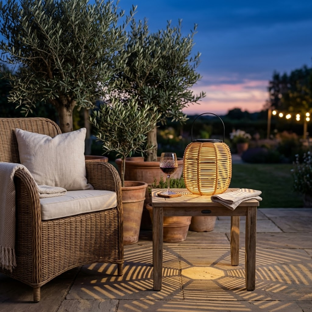 Glimmer Outdoor Lantern | Solar-Powered, Handwoven Rattan 4