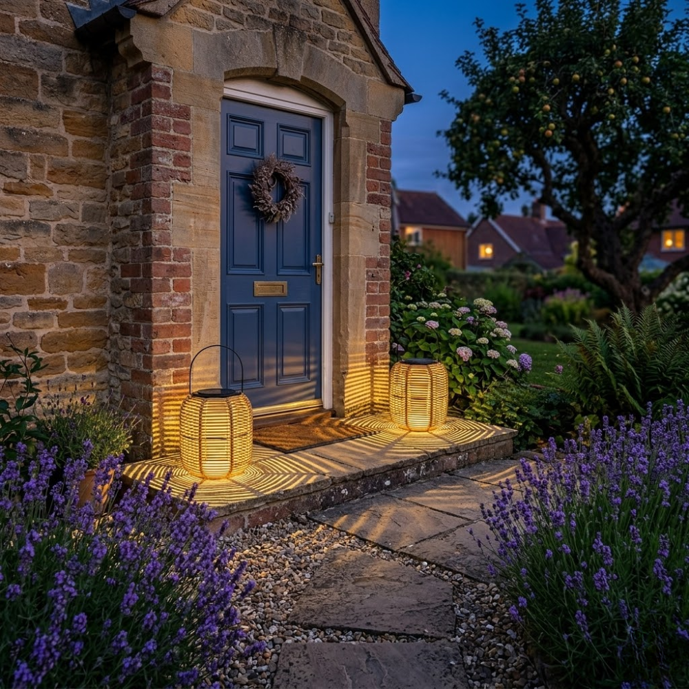 Glimmer Outdoor Lantern | Solar-Powered, Handwoven Rattan 6