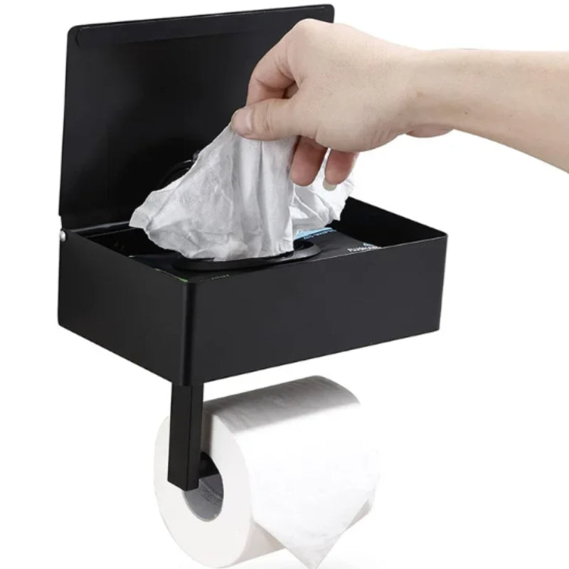 LooStash - Black Wall Mounted Toilet Paper Holder