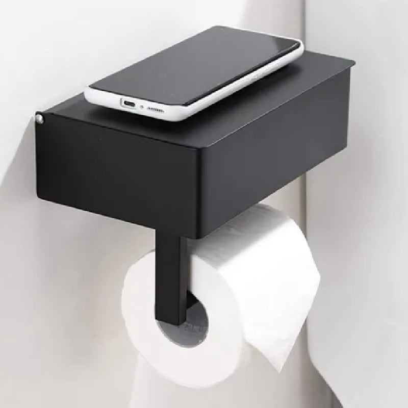 LooStash - Black Wall Mounted Toilet Paper Holder