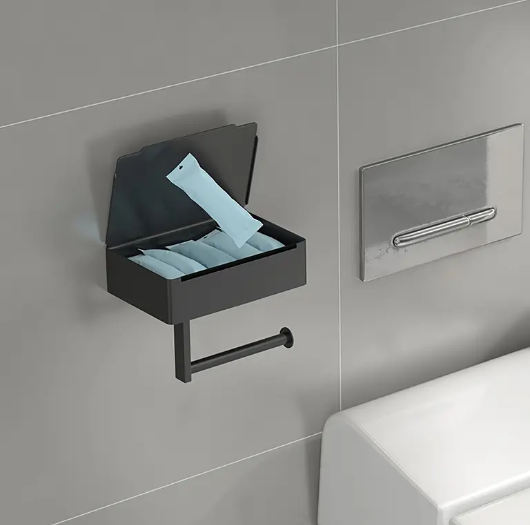 LooStash - Black Wall Mounted Toilet Paper Holder