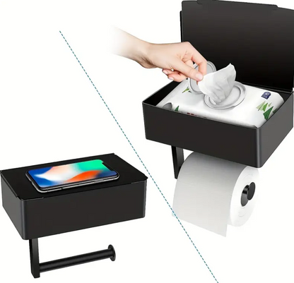 LooStash - Black Wall Mounted Toilet Paper Holder