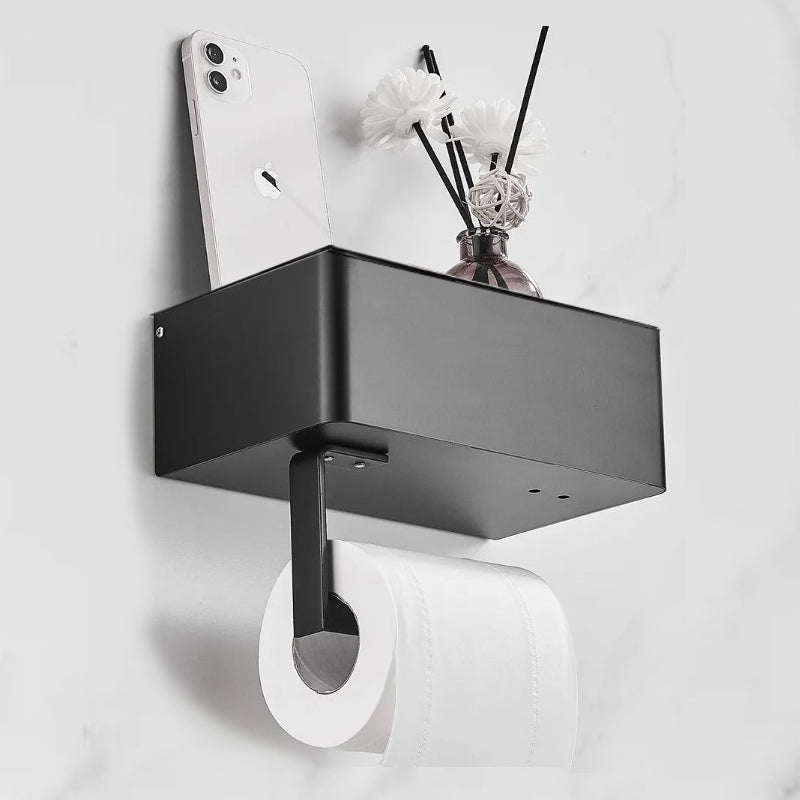 LooStash - Black Wall Mounted Toilet Paper Holder