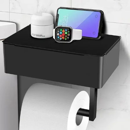 LooStash - Black Wall Mounted Toilet Paper Holder