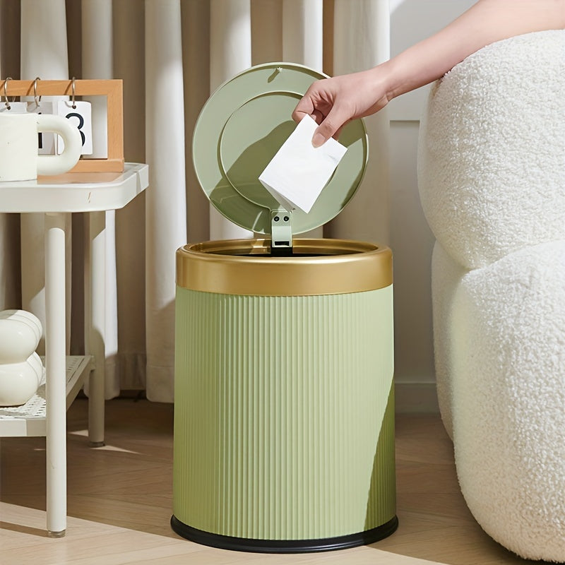 Luxe Oval Trash Can in sleek design with press-top lid and odour-sealing feature, perfect for modern interiors and effective waste management. 1
