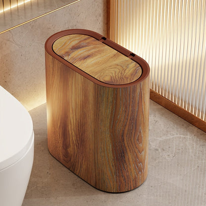 Mara Kitchen Trash Can with a modern marble pattern and space-saving oval design, perfect for contemporary kitchens. 0