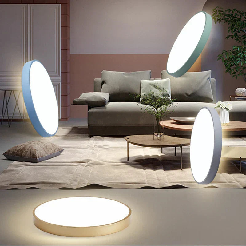 Mira Flush Mount Ceiling Light featuring a minimalist LED design, ideal for modern interiors and energy-efficient lighting solutions. 1