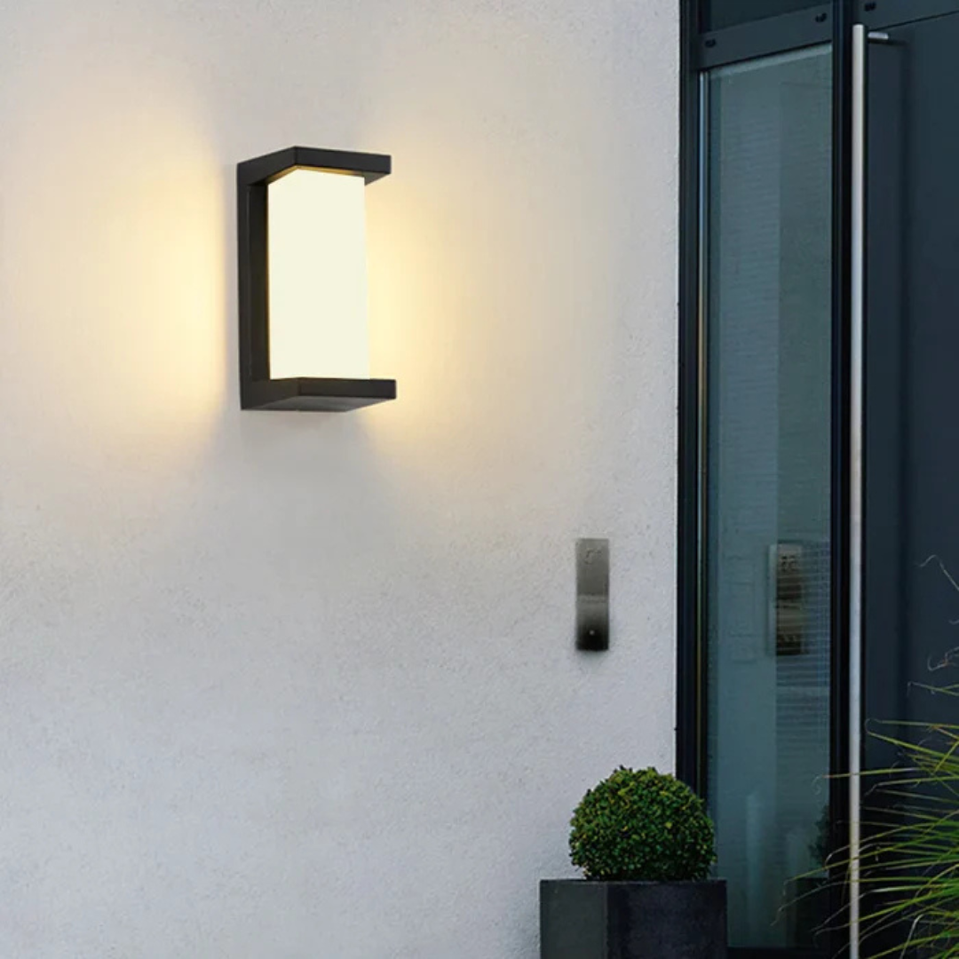 Mova Outdoor Wall Light featuring a motion sensor and energy-efficient LED technology, perfect for enhancing home security and energy savings. 0