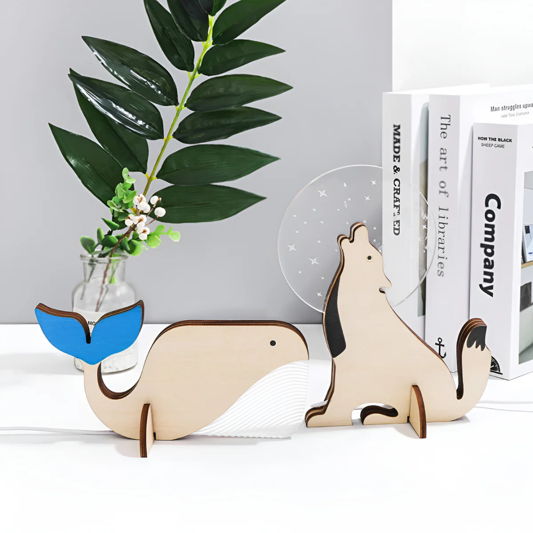 Nora Animal Lamp featuring a charming animal design, made from eco-friendly wood, perfect as a LED bedside table light for a cozy and whimsical bedroom ambiance 2