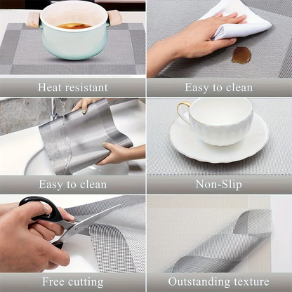 Pura Dining Mat in stylish design, made from heat-resistant PVC, featuring a non-slip surface ideal for protecting dining tables and enhancing table settings. 3