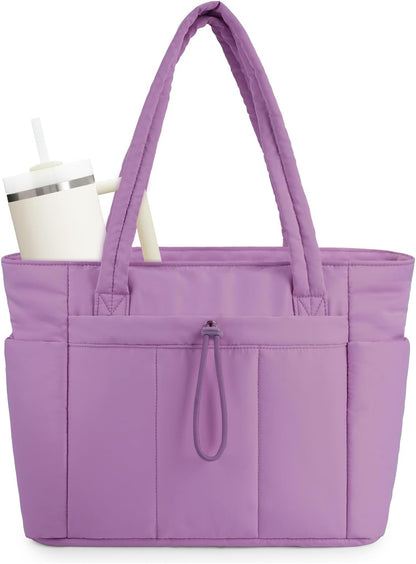 Quilto Puffer Tote Bag | Spacious 20L, Laptop Sleeve, Water-Resistant Nylon 11