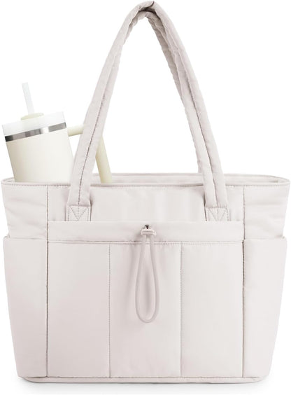 Quilto Puffer Tote Bag | Spacious 20L, Laptop Sleeve, Water-Resistant Nylon 7