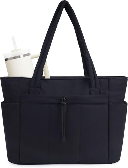 Quilto Puffer Tote Bag | Spacious 20L, Laptop Sleeve, Water-Resistant Nylon 8