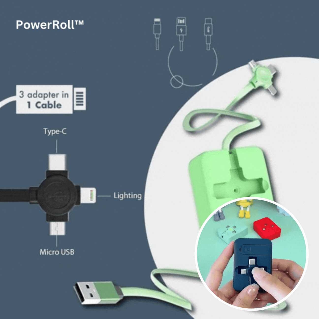 Retraxio - Retractable 3-In-1 Multi Charging Cable