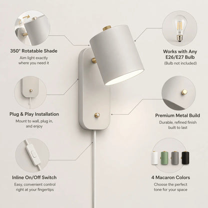 Rota Wall Light | 350° Rotatable Shade, Plug-In Sconce Design 2