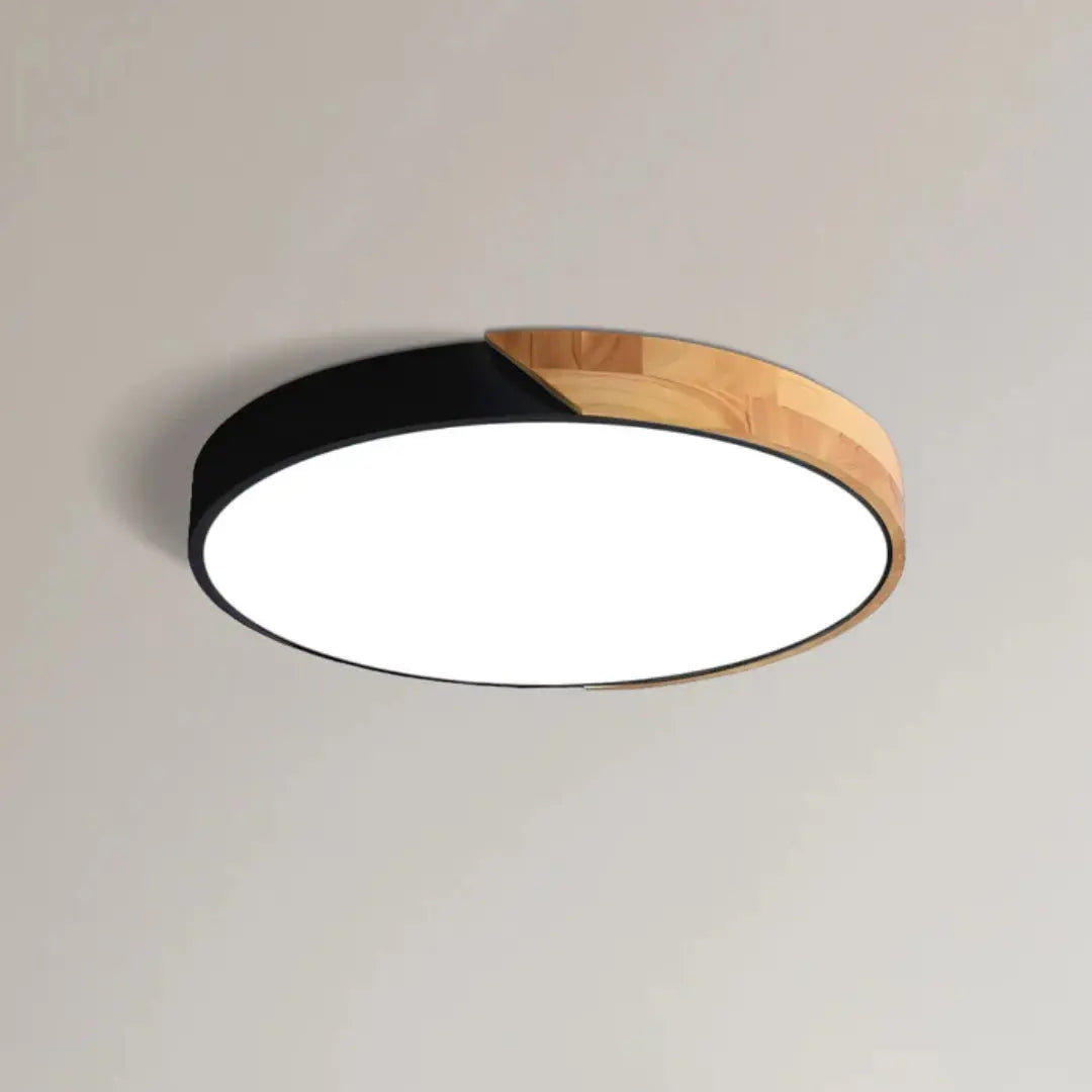 Sana Wooden Ceiling Light featuring a modern LED flush mount design, showcasing an energy-efficient wooden structure ideal for contemporary home decor. 0