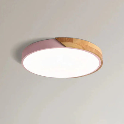 Sana Wooden Ceiling Light featuring a modern LED flush mount design, showcasing an energy-efficient wooden structure ideal for contemporary home decor. 2