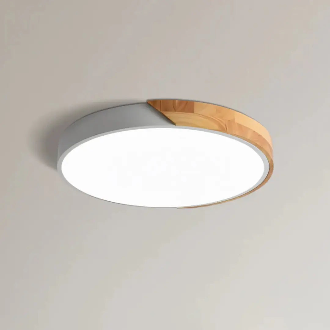 Sana Wooden Ceiling Light featuring a modern LED flush mount design, showcasing an energy-efficient wooden structure ideal for contemporary home decor. 4