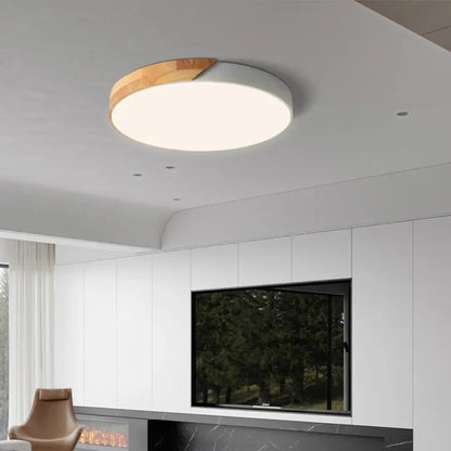 Sana Wooden Ceiling Light featuring a modern LED flush mount design, showcasing an energy-efficient wooden structure ideal for contemporary home decor. 5
