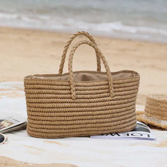 Sandy Straw Tote Bag | Handmade, Spacious Design for Beach and Casual Outings 0