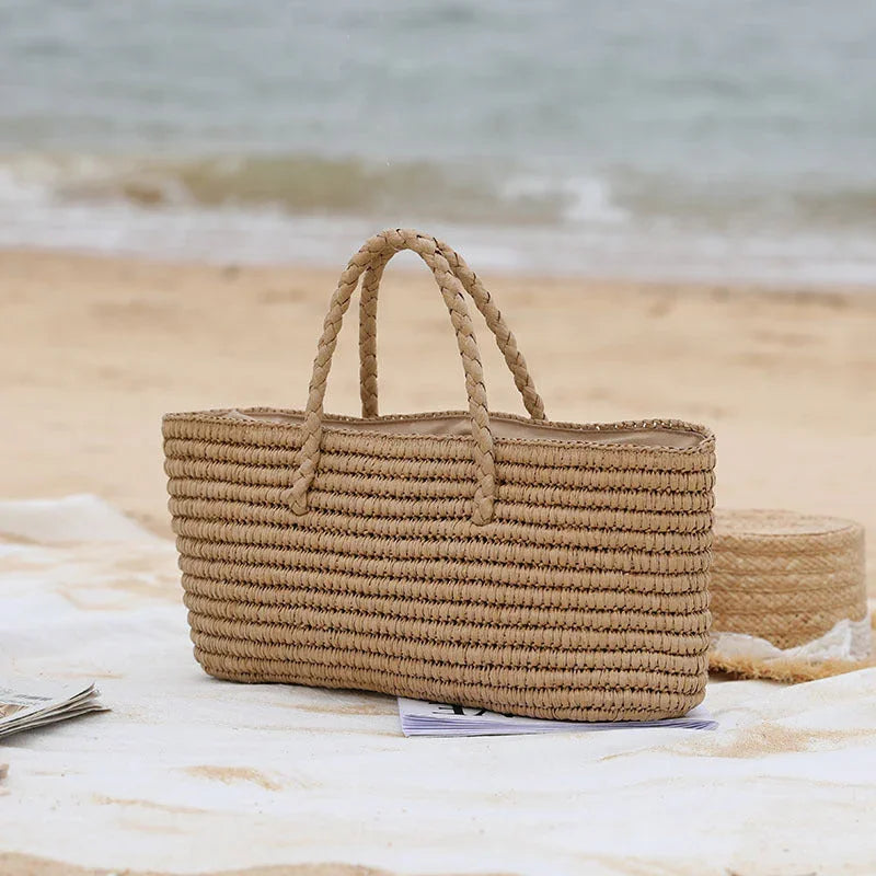 Sandy Straw Tote Bag | Handmade, Spacious Design for Beach and Casual Outings 1