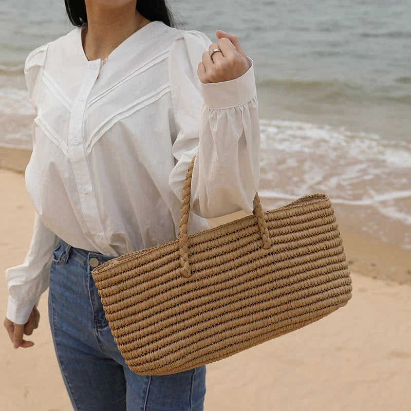 Sandy Straw Tote Bag | Handmade, Spacious Design for Beach and Casual Outings 2